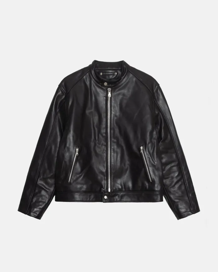 Outerwear MenWomen Stussy CAFE RACER LEATHER JACKET Black