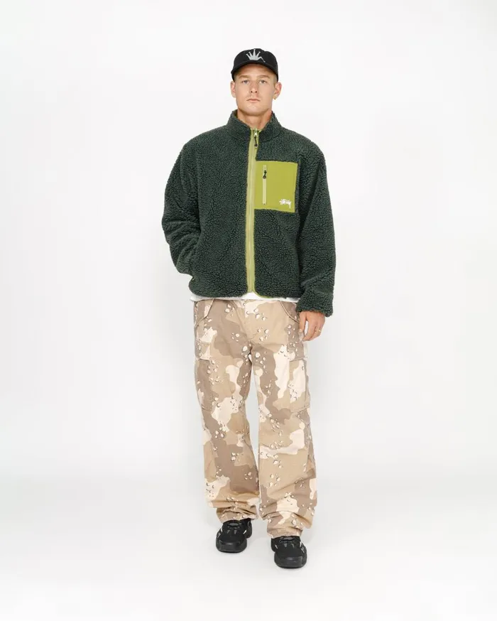 Outerwear MenWomen Stussy SHERPA REVERSIBLE JACKET Dark Green