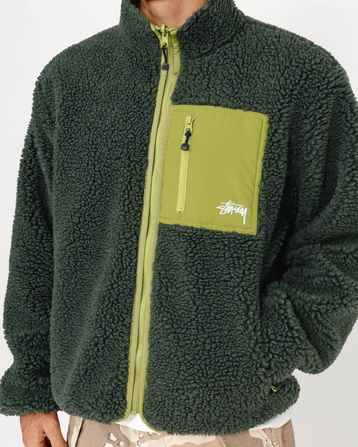 Outerwear MenWomen Stussy SHERPA REVERSIBLE JACKET Dark Green