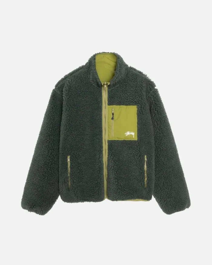 Outerwear MenWomen Stussy SHERPA REVERSIBLE JACKET Dark Green
