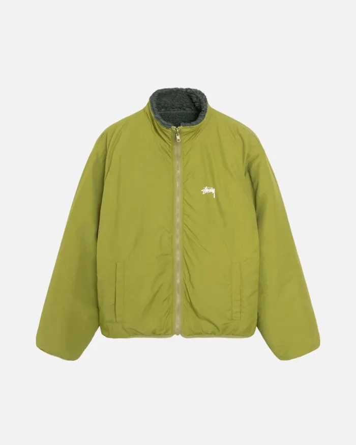 Outerwear MenWomen Stussy SHERPA REVERSIBLE JACKET Dark Green