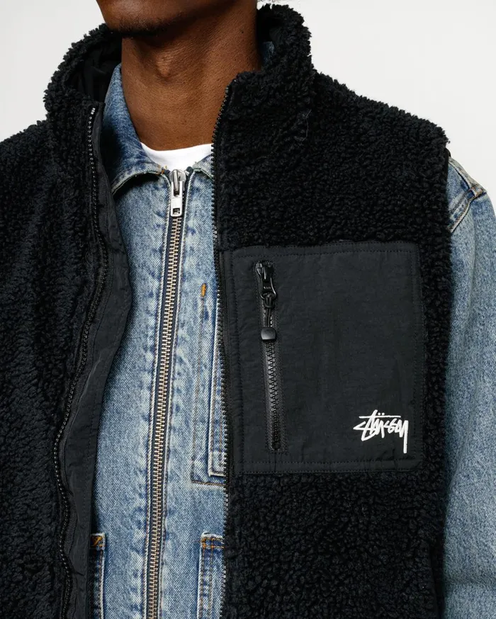 Outerwear MenWomen Stussy SHERPA REVERSIBLE VEST Black