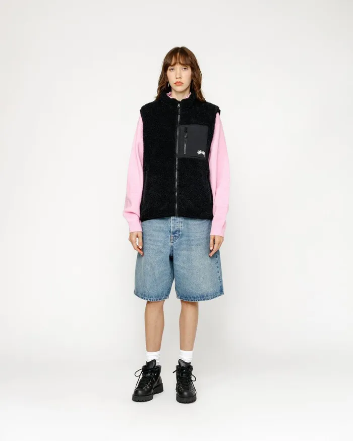Outerwear MenWomen Stussy SHERPA REVERSIBLE VEST Black