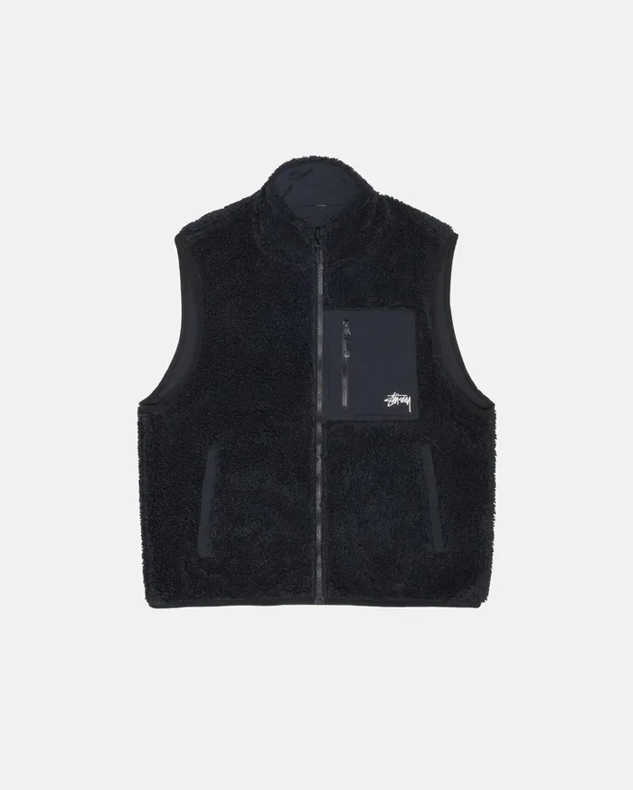 Outerwear MenWomen Stussy SHERPA REVERSIBLE VEST Black