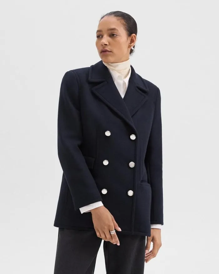 Outerwear Women Theory Peacoat Blazer In Recycled WoolBlend Melton Baltic