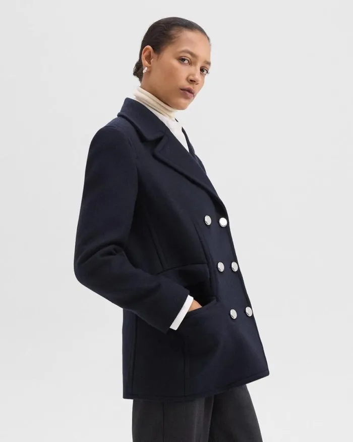 Outerwear Women Theory Peacoat Blazer In Recycled WoolBlend Melton Baltic