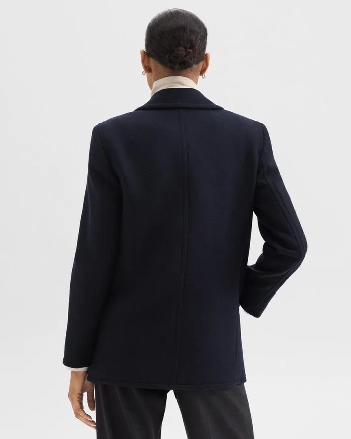 Outerwear Women Theory Peacoat Blazer In Recycled WoolBlend Melton Baltic