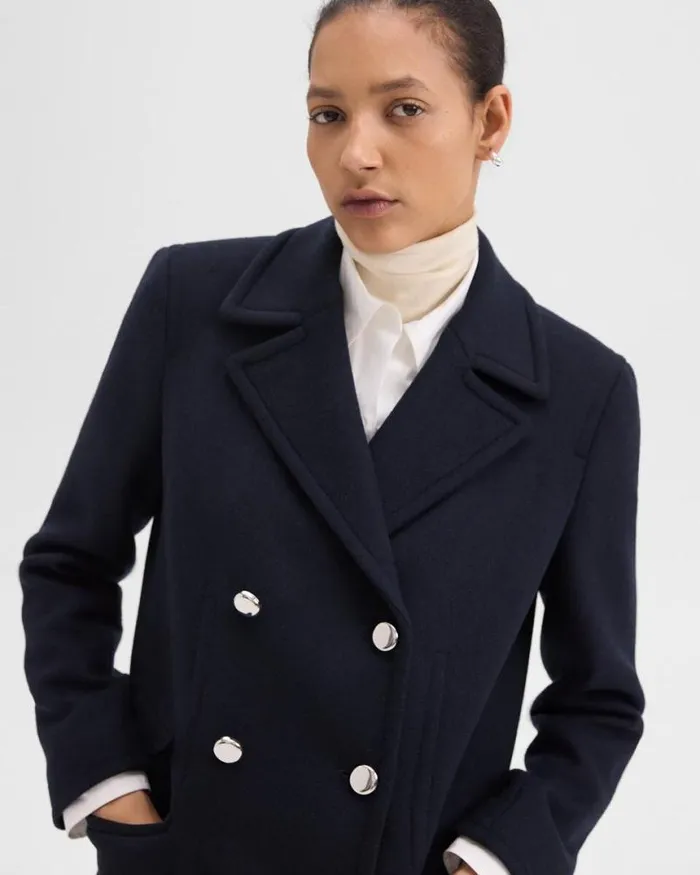 Outerwear Women Theory Peacoat Blazer In Recycled WoolBlend Melton Baltic