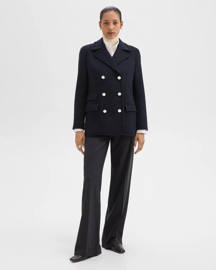Outerwear Women Theory Peacoat Blazer In Recycled WoolBlend Melton Baltic