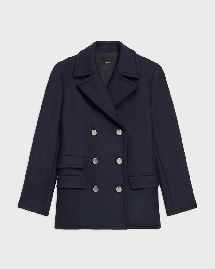 Outerwear Women Theory Peacoat Blazer In Recycled WoolBlend Melton Baltic