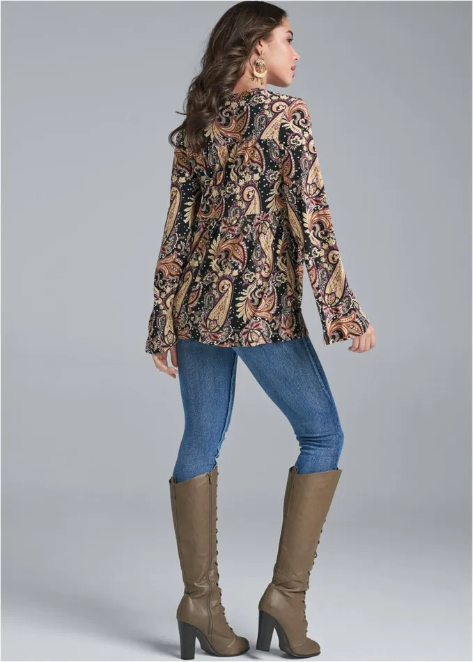 PAISLEY PRINTED TOP Black Multi Women VENUS Casual Tops