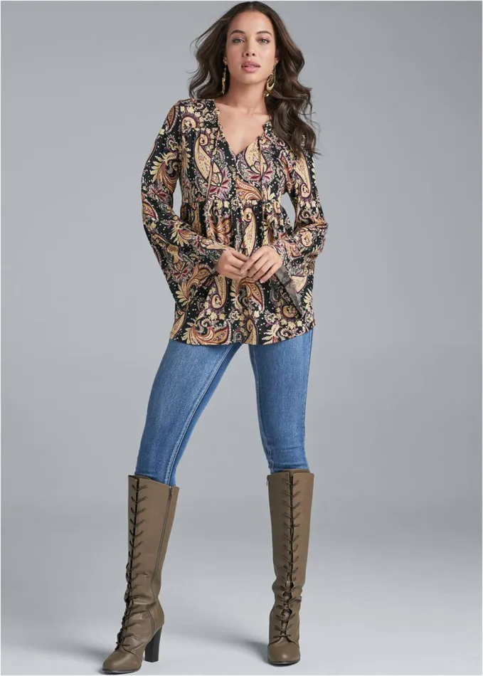 PAISLEY PRINTED TOP Black Multi Women VENUS Casual Tops