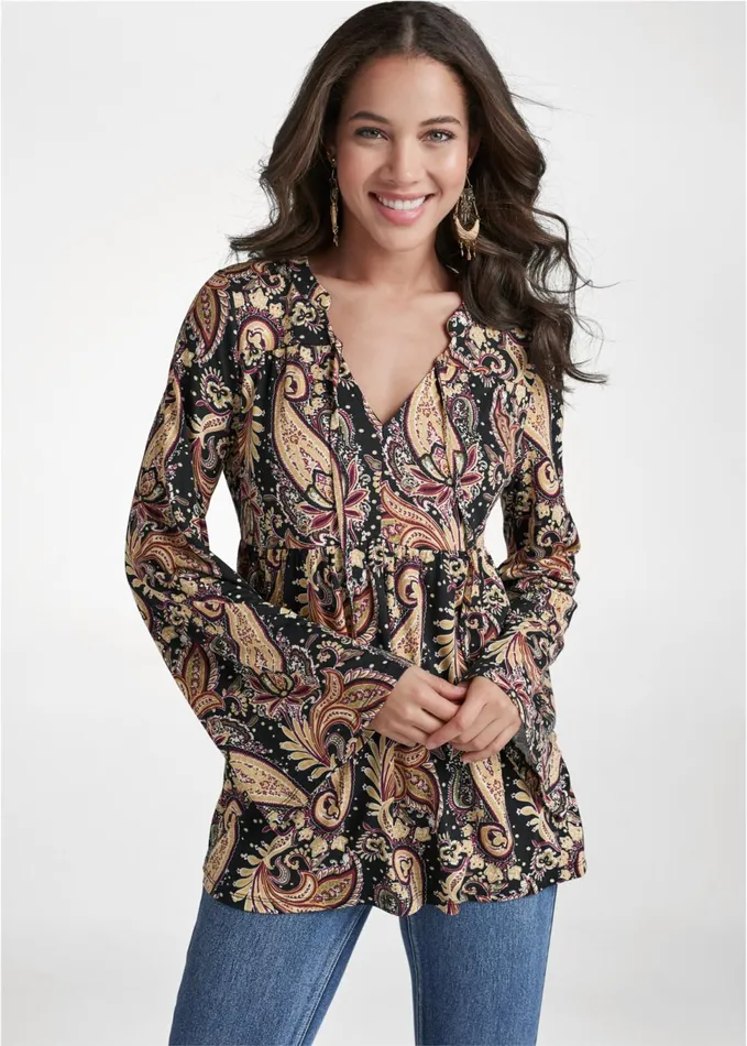 PAISLEY PRINTED TOP Black Multi Women VENUS Casual Tops