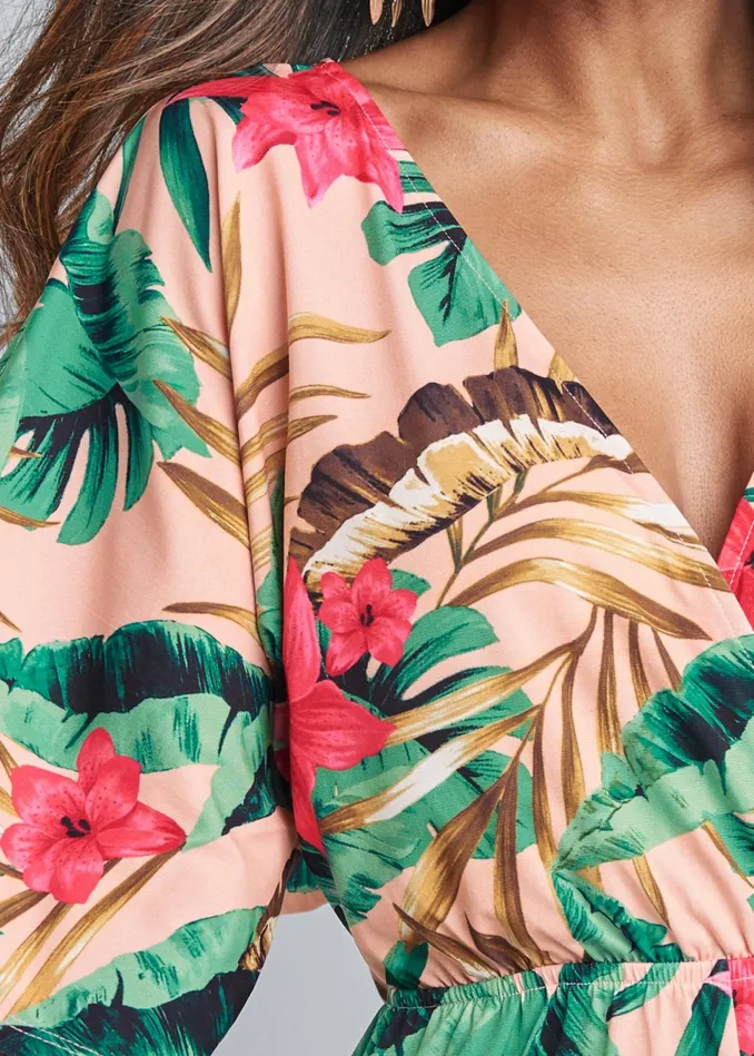 PALM PRINT OPEN BACK ROMPER Blush Multi Women VENUS Casual Jumpsuits and Rompers