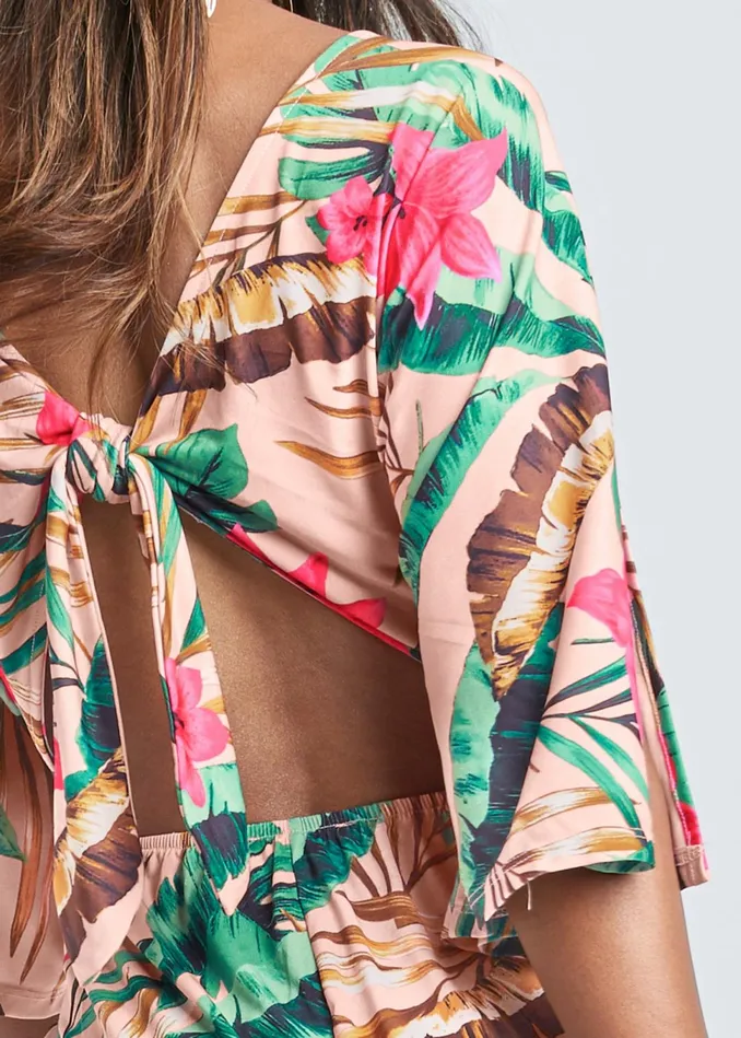 PALM PRINT OPEN BACK ROMPER Blush Multi Women VENUS Casual Jumpsuits and Rompers