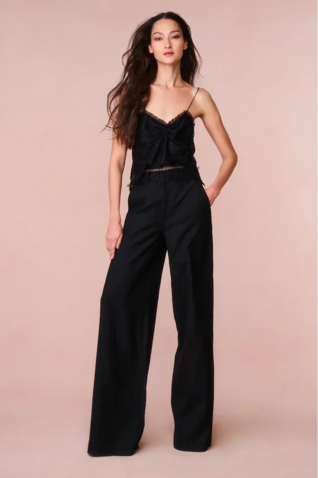 Pants and Shorts Women LoveShackFancy Samuela Wide Leg Trouser Black
