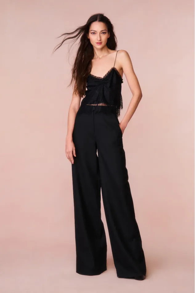 Pants and Shorts Women LoveShackFancy Samuela Wide Leg Trouser Black