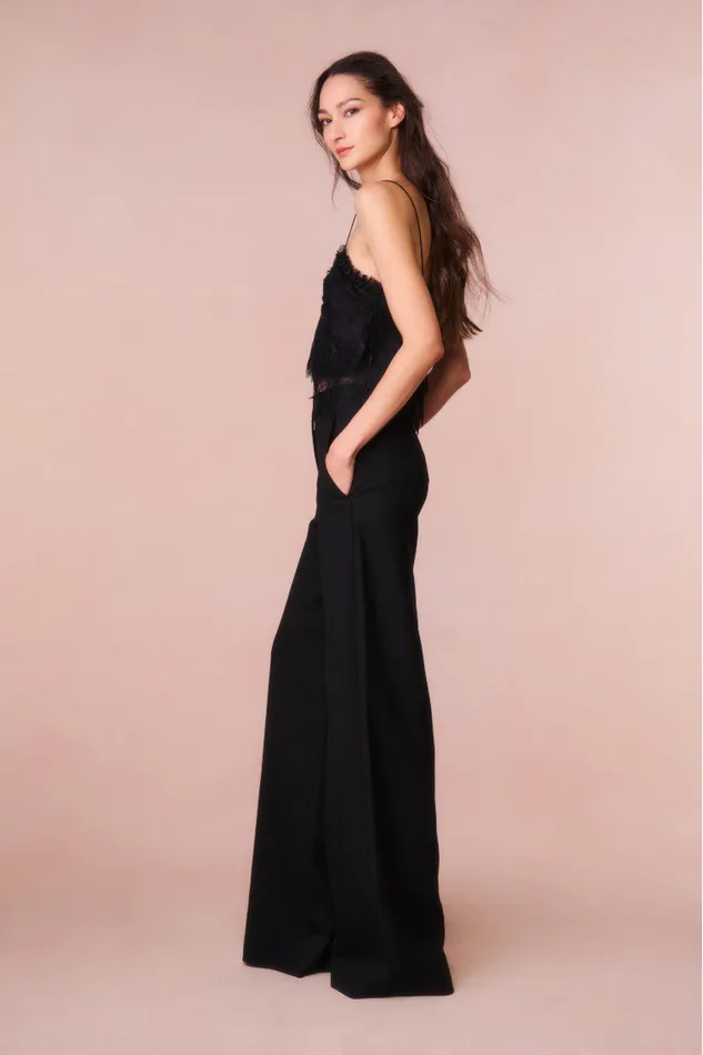 Pants and Shorts Women LoveShackFancy Samuela Wide Leg Trouser Black