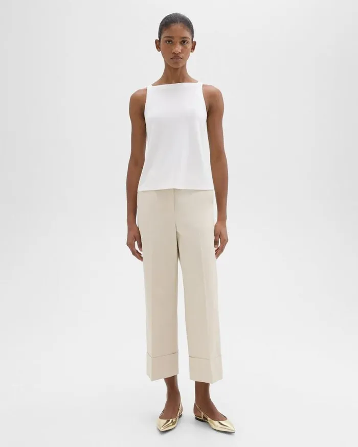 Pants Women Theory HighWaist Cuff Pant In Organic Cotton Sand