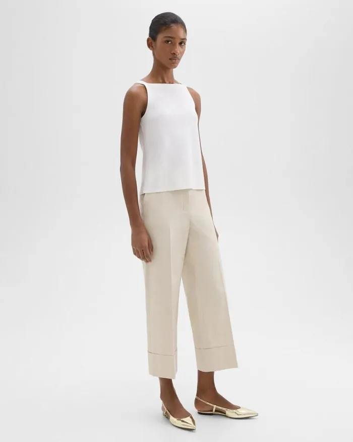 Pants Women Theory HighWaist Cuff Pant In Organic Cotton Sand Pants Women Theory HighWaist Cuff Pant In Organic Cotton Sand