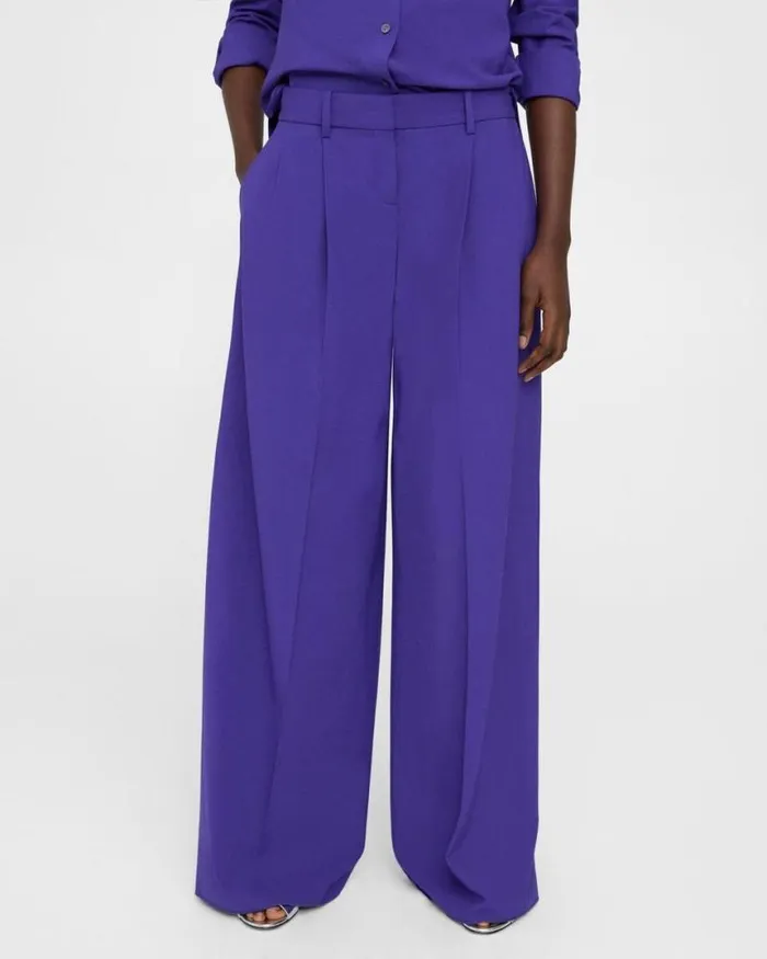 Pants Women Theory Pleated LowRise Pant In Stretch Wool Blue Iris Pants Women Theory Pleated LowRise Pant In Stretch Wool Blue Iris