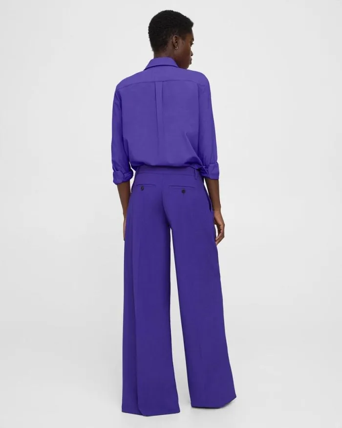 Pants Women Theory Pleated LowRise Pant In Stretch Wool Blue Iris Pants Women Theory Pleated LowRise Pant In Stretch Wool Blue Iris