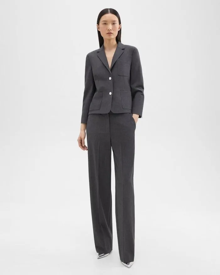 Pants Women Theory StraightLeg Pant In Good Wool Charcoal Melange