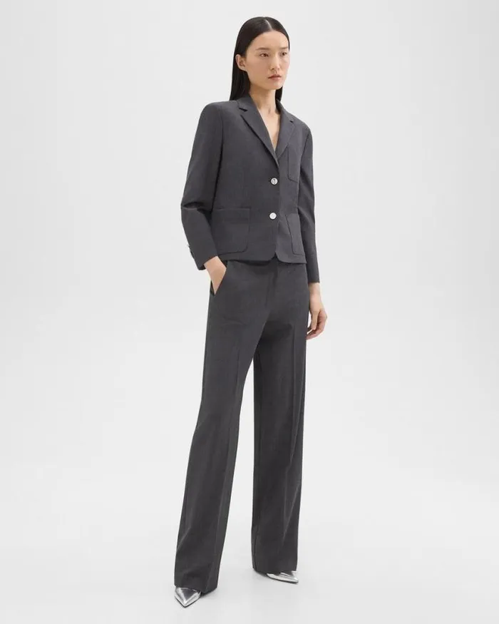 Pants Women Theory StraightLeg Pant In Good Wool Charcoal Melange