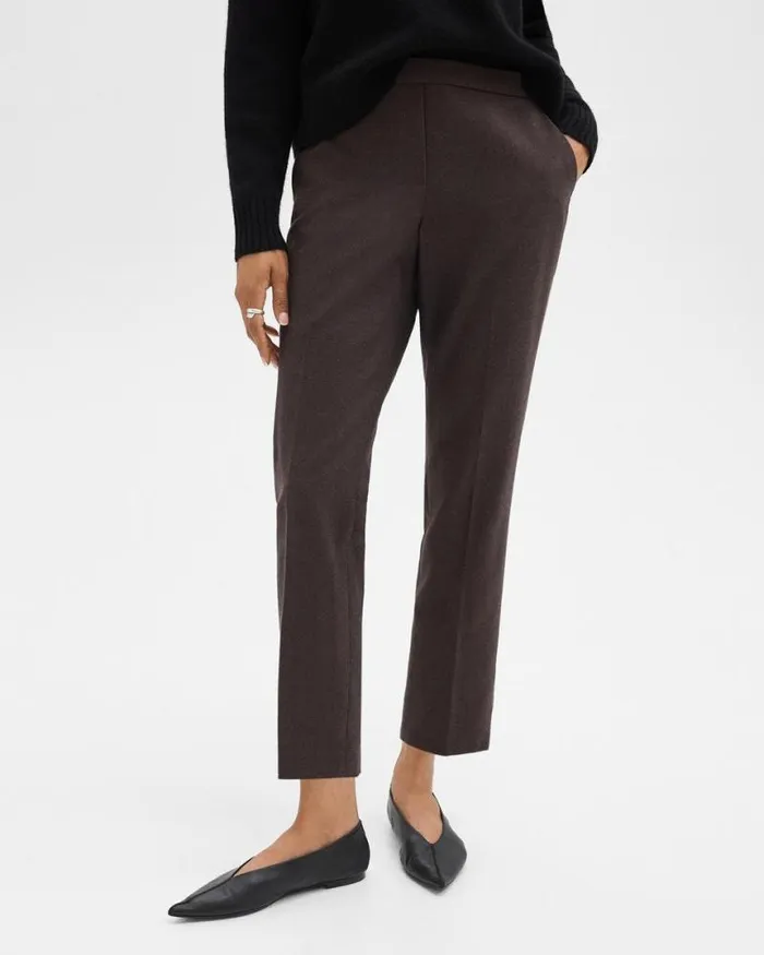 Pants Women Theory Treeca PullOn Pant In Sleek Flannel Hickory Melange