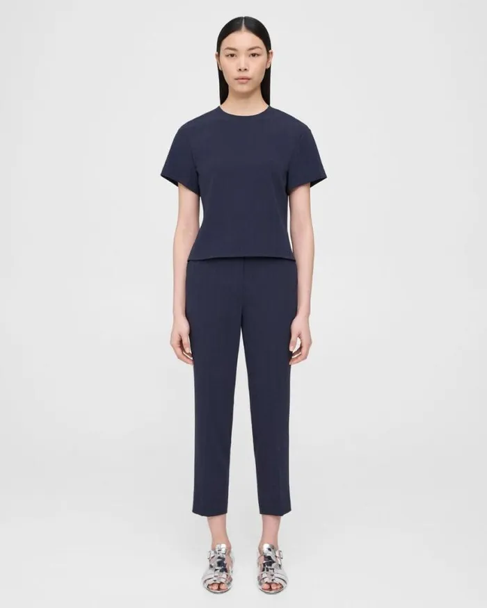 Pants Women Theory Treeca PullOn Pant In Striped Admiral Crepe Nocturne Navy