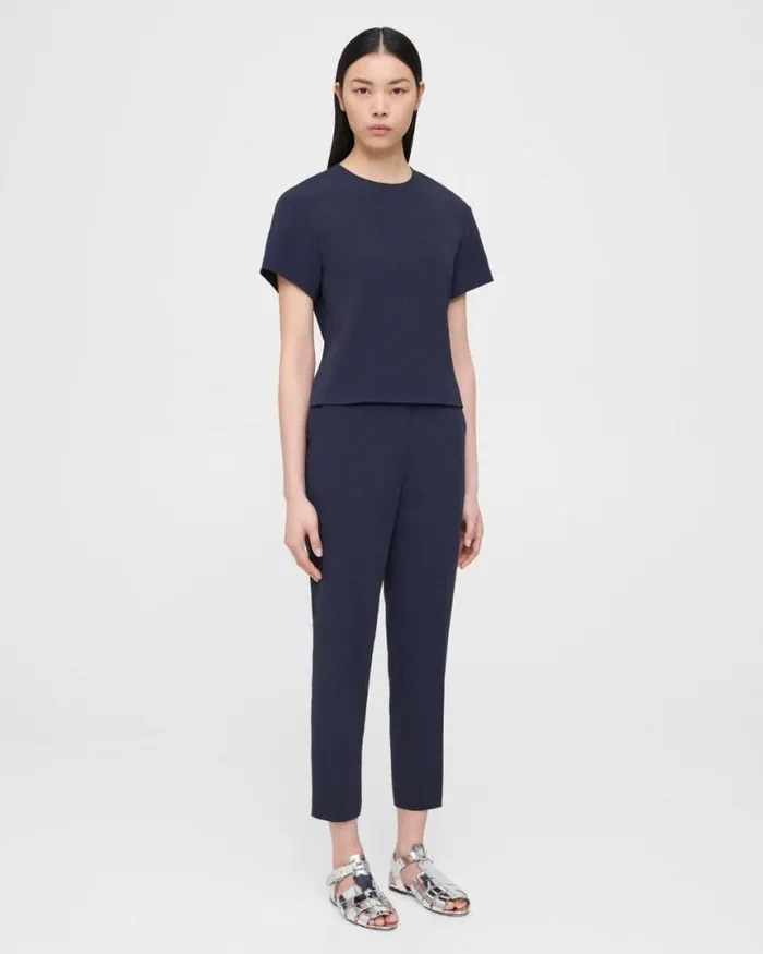 Pants Women Theory Treeca PullOn Pant In Striped Admiral Crepe Nocturne Navy