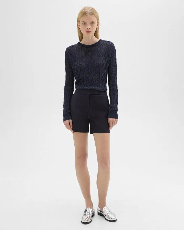 Pants Women Theory Waist Tab Short In Neoteric Twill Dark Navy