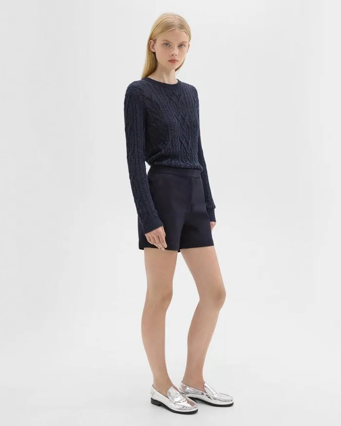 Pants Women Theory Waist Tab Short In Neoteric Twill Dark Navy Pants Women Theory Waist Tab Short In Neoteric Twill Dark Navy