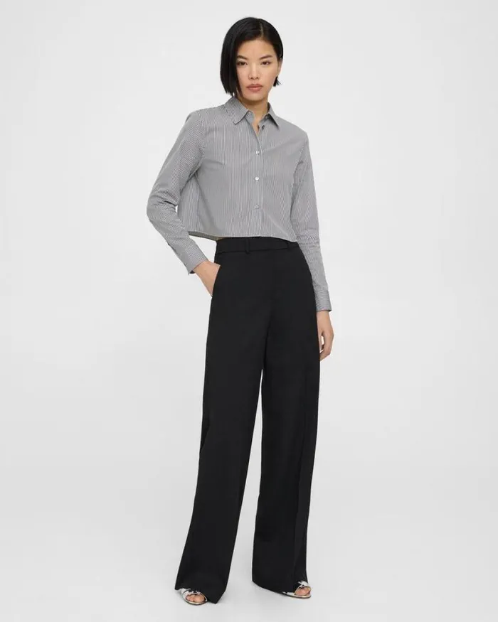 Pants Women Theory WideLeg Pant In Textured Gabardine Black