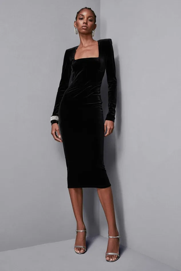 Patrizia Pepe Dresses Essential Velvet Bustier Dress Black 8211 Women