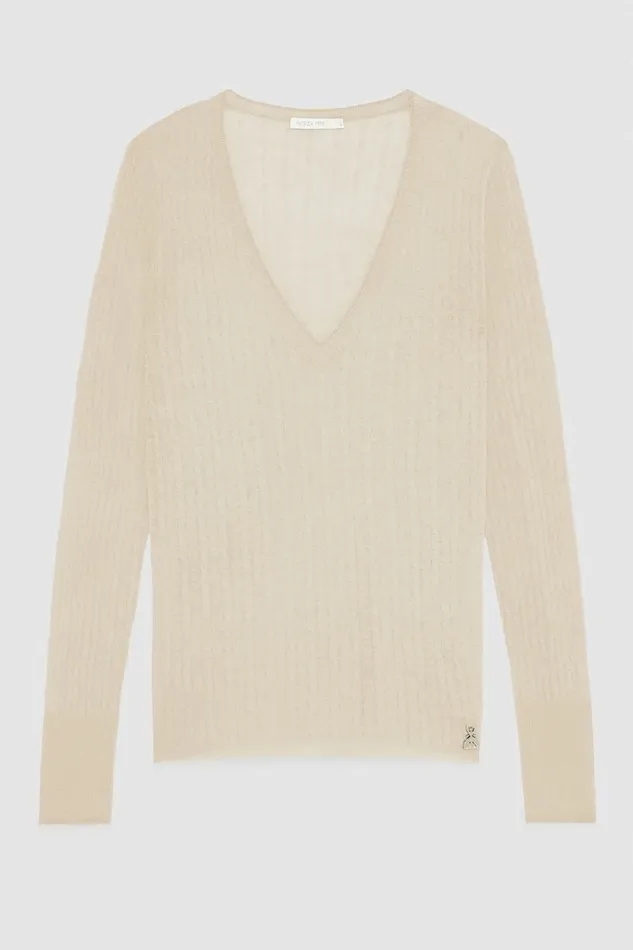 Patrizia Pepe Knitwear Super Light V Neck Sweater Vaniglia 8211 Women