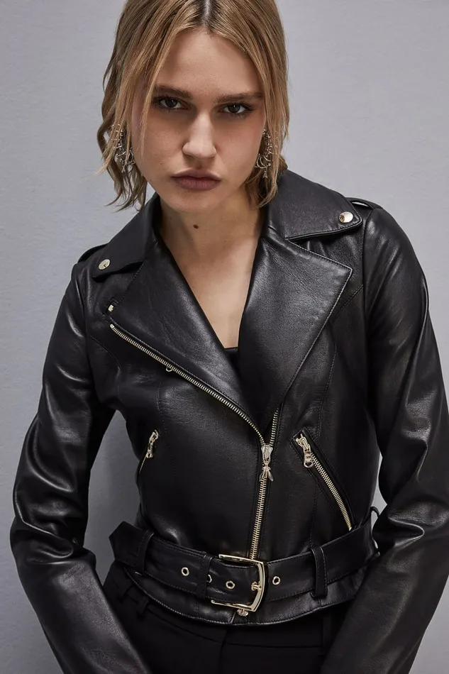Patrizia Pepe Outerwear Leather Biker Jacket Black 8211 Women