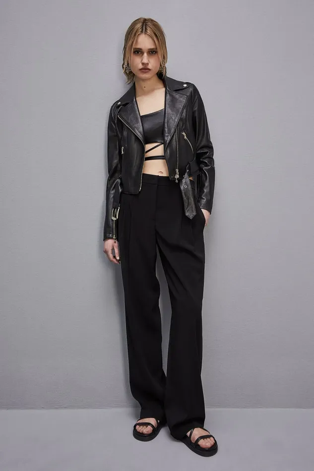 Patrizia Pepe Outerwear Leather Biker Jacket Black 8211 Women