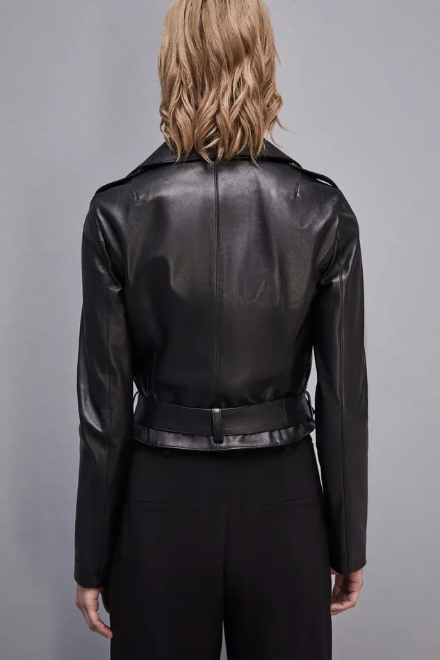 Patrizia Pepe Outerwear Leather Biker Jacket Black 8211 Women