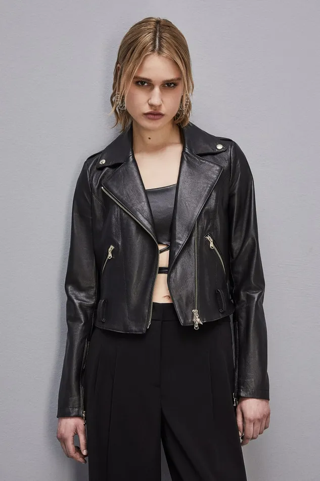 Patrizia Pepe Outerwear Leather Biker Jacket Black 8211 Women