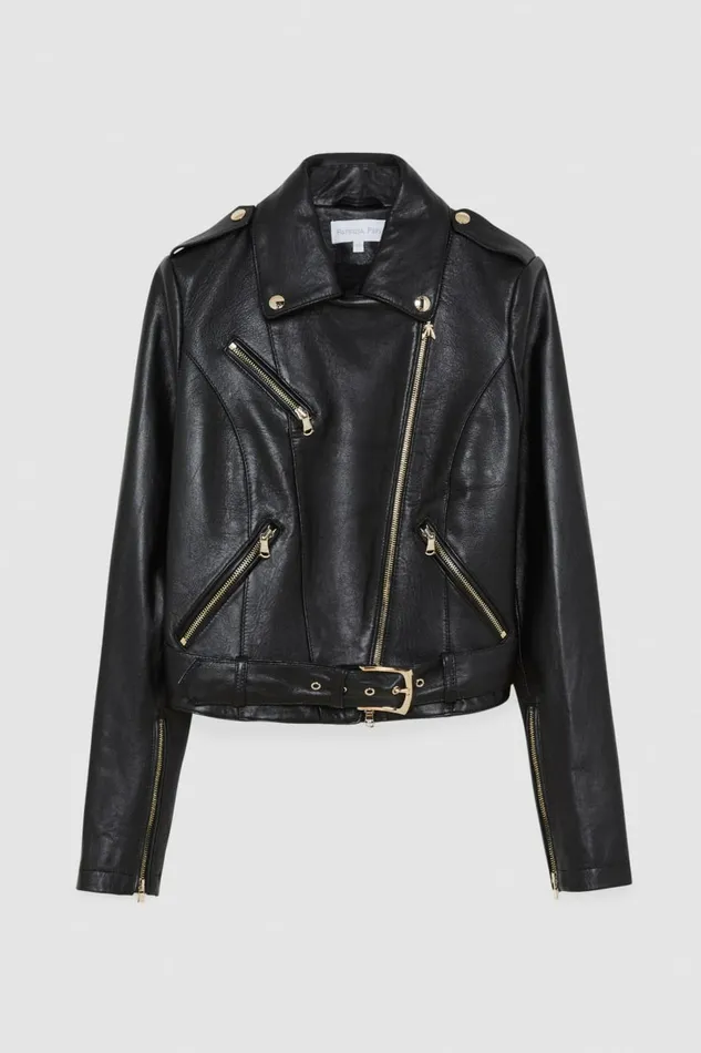 Patrizia Pepe Outerwear Leather Biker Jacket Black 8211 Women