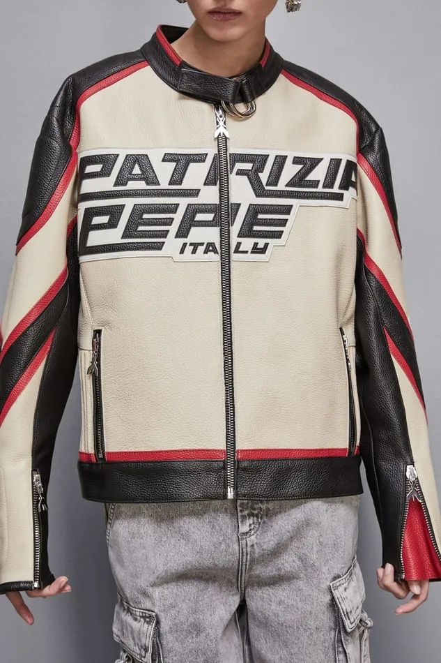 Patrizia Pepe Outerwear Leather Racing Biker Jacket J4g2 8211 Women