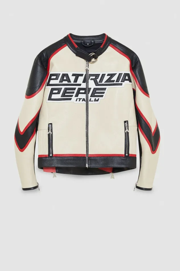 Patrizia Pepe Outerwear Leather Racing Biker Jacket J4g2 8211 Women