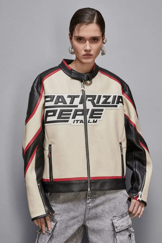 Patrizia Pepe Outerwear Leather Racing Biker Jacket J4g2 8211 Women