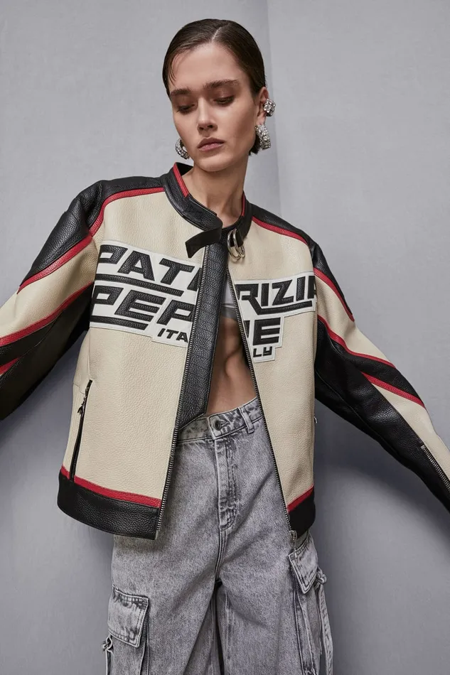 Patrizia Pepe Outerwear Leather Racing Biker Jacket J4g2 8211 Women