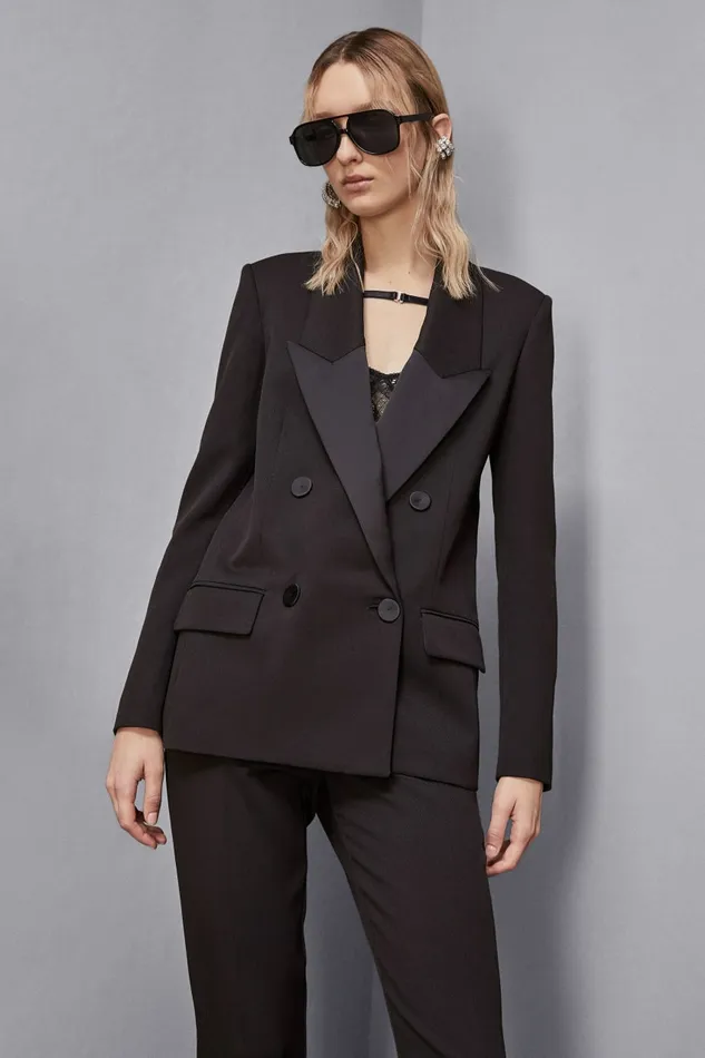 Patrizia Pepe Tailleur DoubleBreasted Smoking Jacket Black 8211 Women