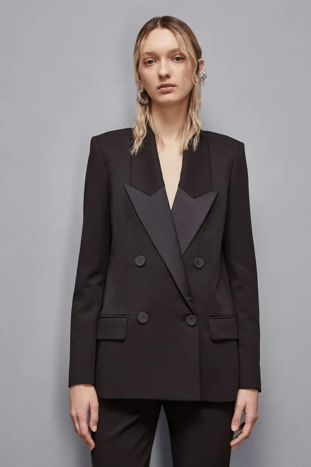 Patrizia Pepe Tailleur DoubleBreasted Smoking Jacket Black 8211 Women
