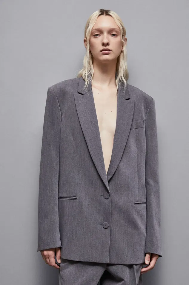 Patrizia Pepe Tailleur Essential Oversized Viscose Blazer Grey 8211 Women