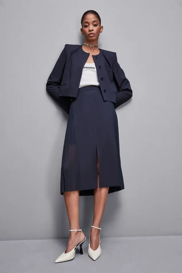 Patrizia Pepe Tailleur HighWaisted Midi Skirt In Gabardine Blue 8211 Women