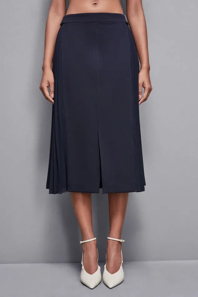 Patrizia Pepe Tailleur HighWaisted Midi Skirt In Gabardine Blue 8211 Women